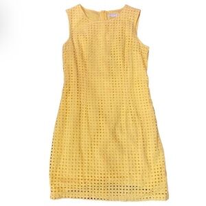 ALFRED SUNG Vintage Quite Luxury Yellow Eyelet Embroidered Sleeveless Dress 8